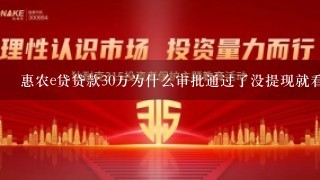 惠农e贷贷款30万为什么审批通过了没提现就看不到额度了?